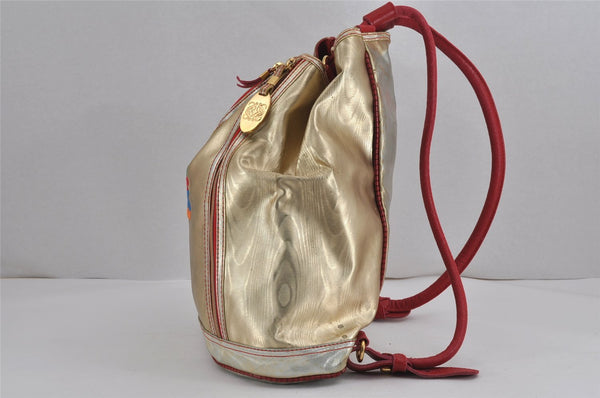 Authentic LOEWE Rainbow Anagram Shoulder Backpack Purse PVC Leather Gold 8662J