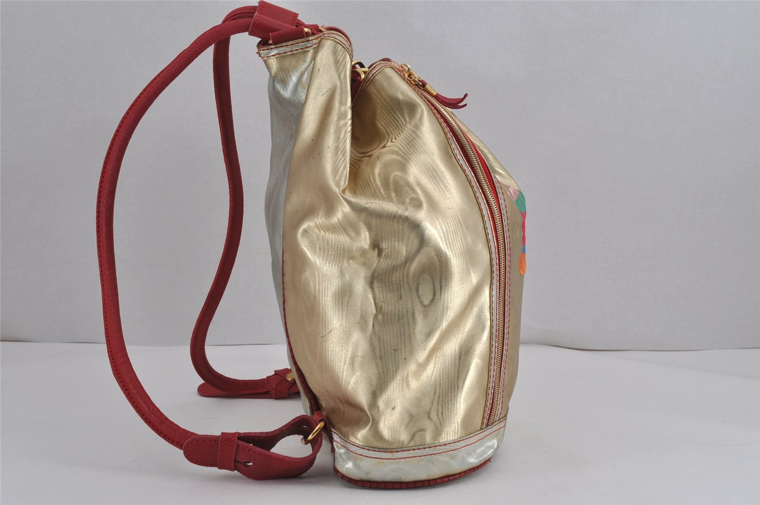 Authentic LOEWE Rainbow Anagram Shoulder Backpack Purse PVC Leather Gold 8662J