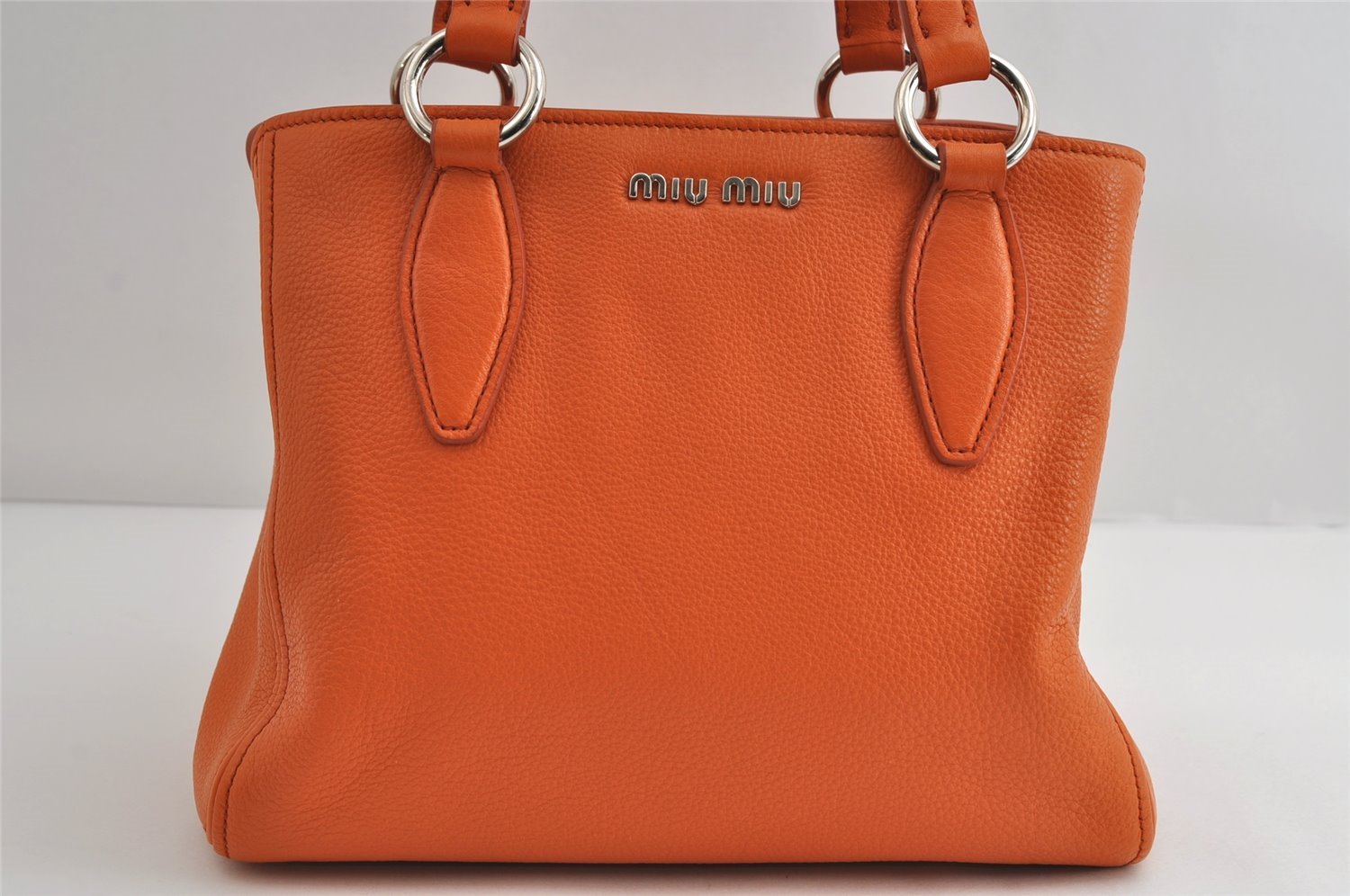 Authentic MIU MIU VITELLO PHENIX Leather 2Way Hand Bag RR2014 Orange 8665I