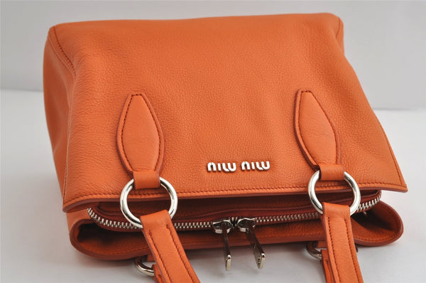 Authentic MIU MIU VITELLO PHENIX Leather 2Way Hand Bag RR2014 Orange 8665I