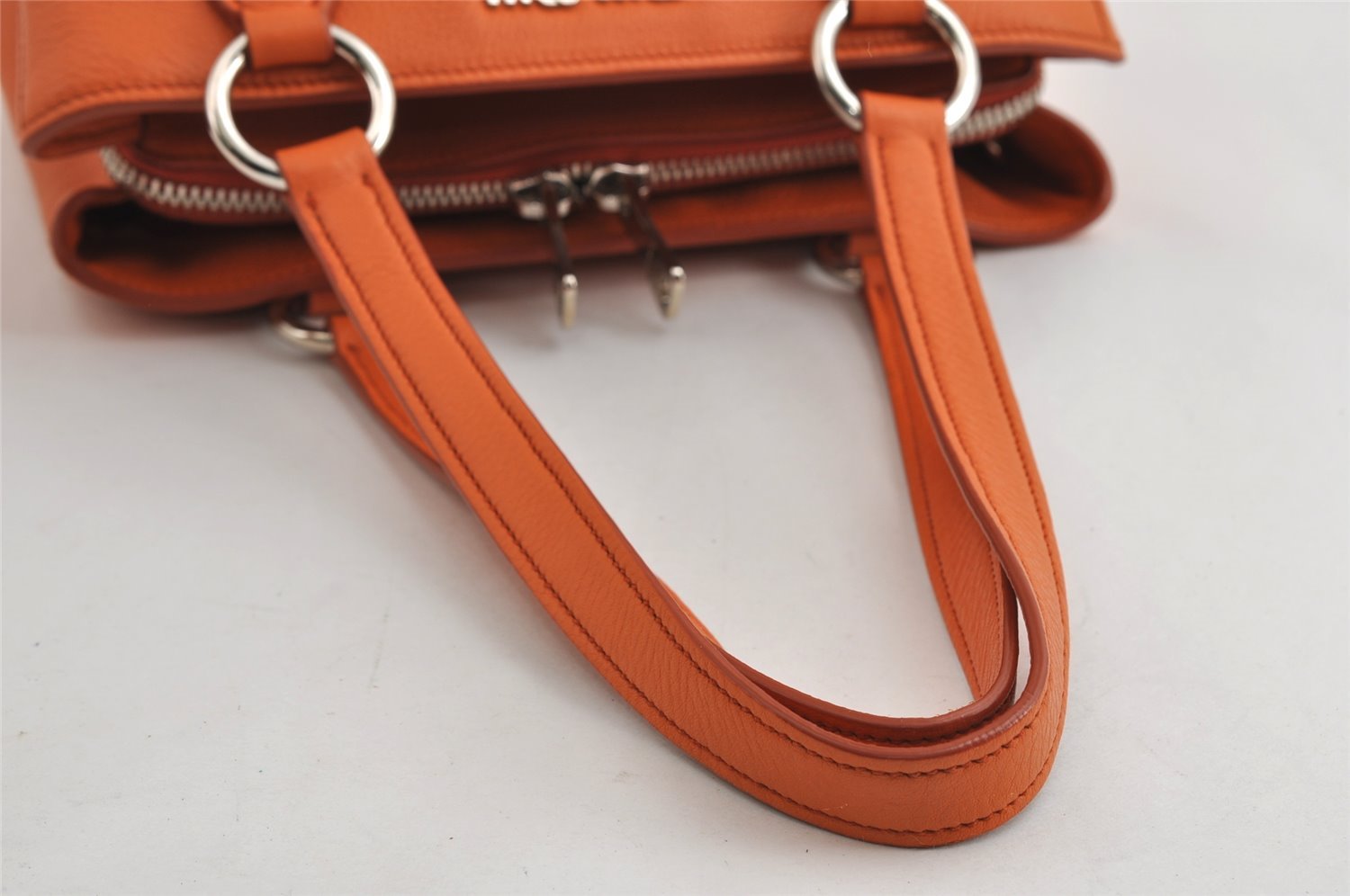 Authentic MIU MIU VITELLO PHENIX Leather 2Way Hand Bag RR2014 Orange 8665I