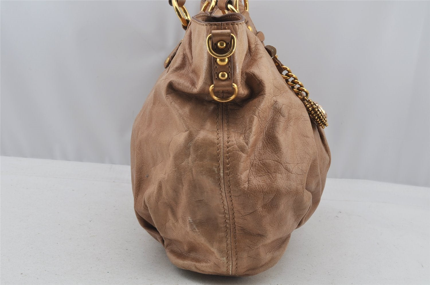 Authentic MIU MIU Vintage Leather 2Way Shoulder Tote Bag Beige 8666I