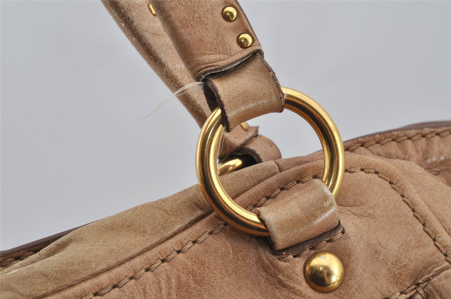 Authentic MIU MIU Vintage Leather 2Way Shoulder Tote Bag Beige 8666I