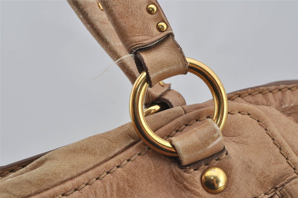 Authentic MIU MIU Vintage Leather 2Way Shoulder Tote Bag Beige 8666I