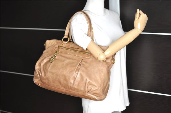 Authentic MIU MIU Vintage Leather 2Way Shoulder Tote Bag Beige 8666I