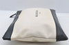 Authentic BALENCIAGA Navy Clip M Clutch Bag Canvas Calf Skin 373834 White 8667I