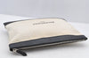 Authentic BALENCIAGA Navy Clip M Clutch Bag Canvas Calf Skin 373834 White 8667I