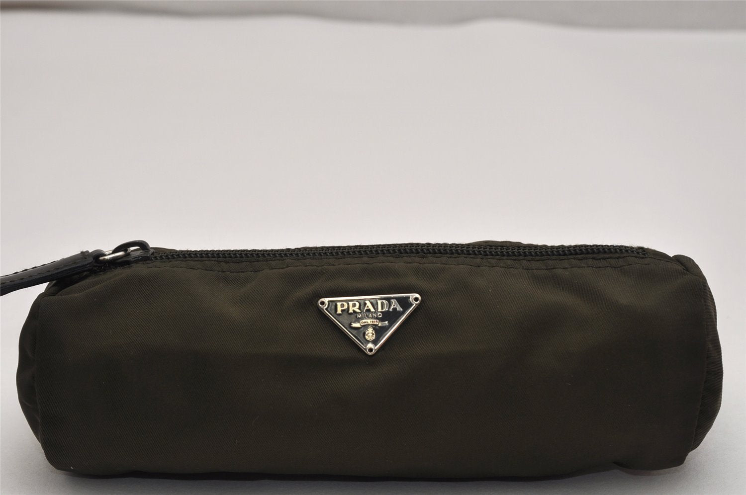 Authentic PRADA Nylon Tessuto Leather Pencil Case Pouch Purse Khaki Green 8667J