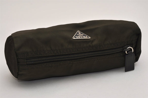 Authentic PRADA Nylon Tessuto Leather Pencil Case Pouch Purse Khaki Green 8667J