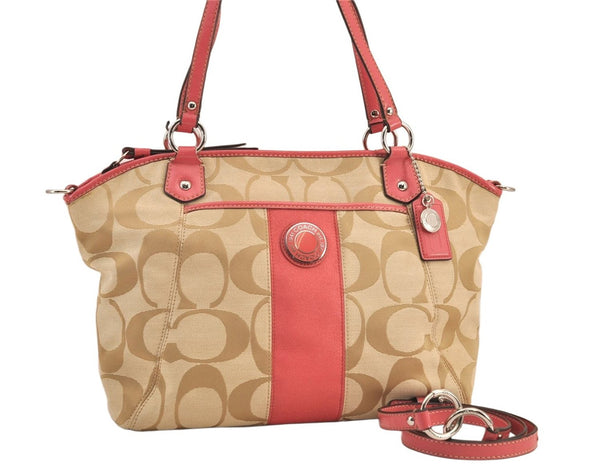 Authentic COACH Signature 2Way Tote Bag Canvas Leather F19203 Beige 8667M