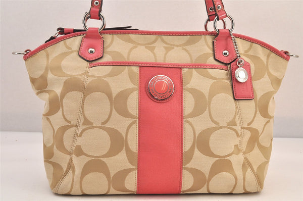 Authentic COACH Signature 2Way Tote Bag Canvas Leather F19203 Beige 8667M