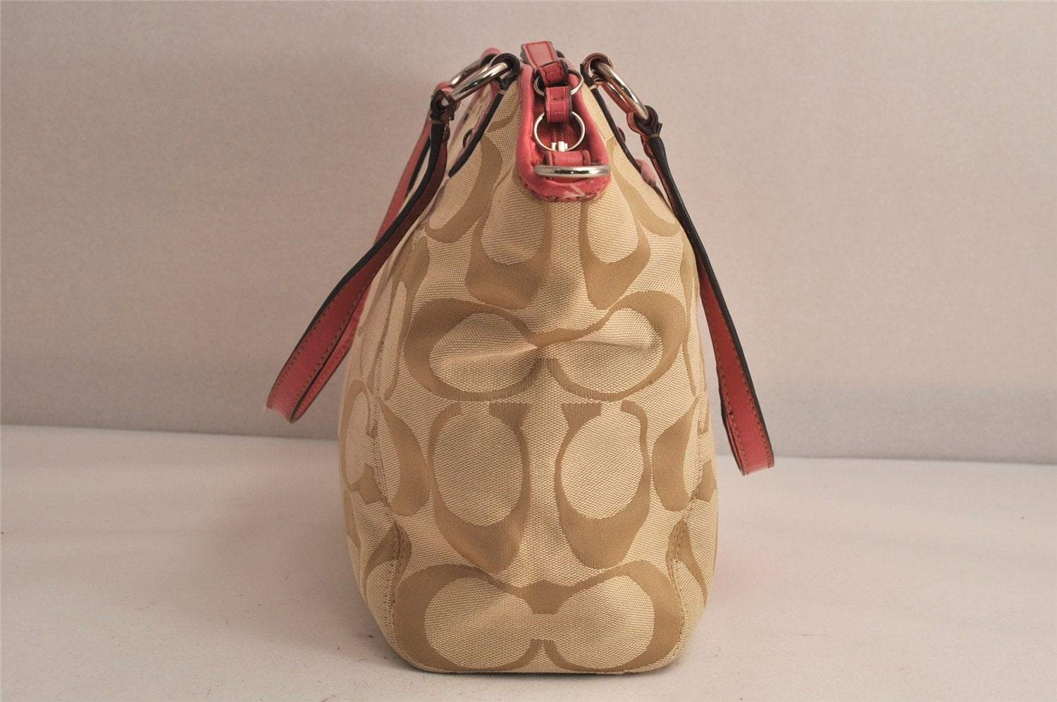 Authentic COACH Signature 2Way Tote Bag Canvas Leather F19203 Beige 8667M