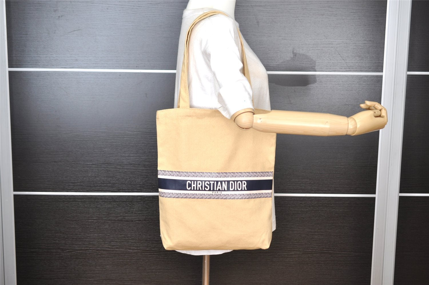 Authentic Christian Dior Vintage Shoulder Tote Bag Canvas Beige CD 8671I