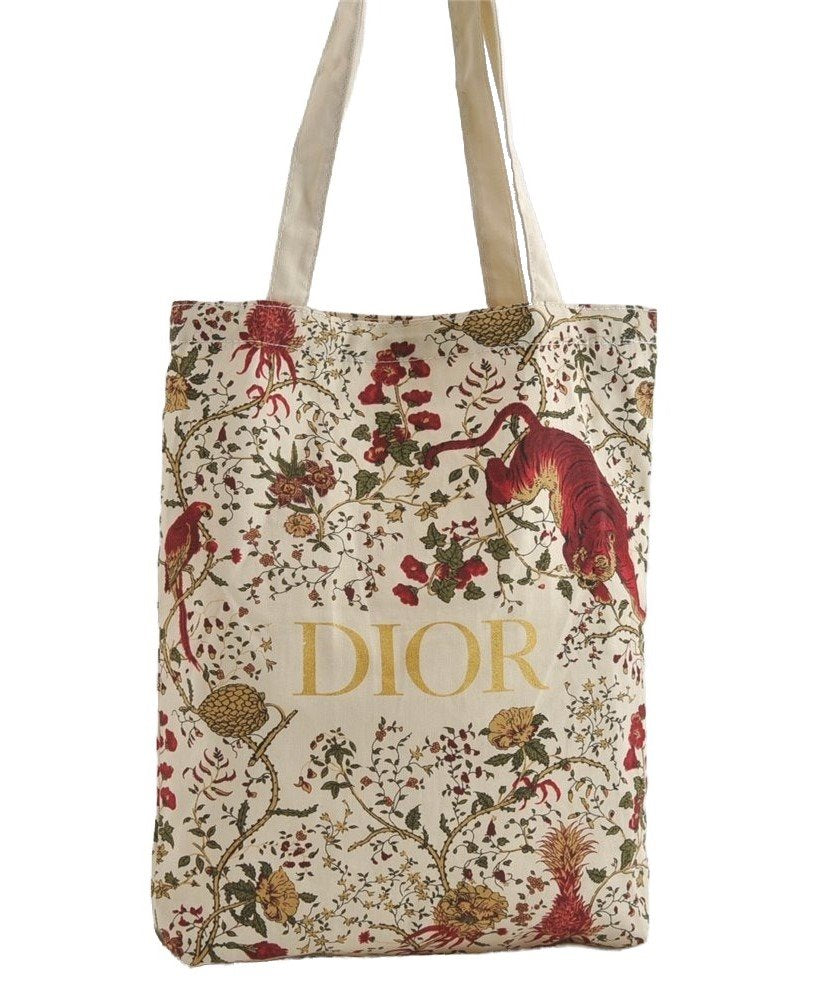 Authentic Christian Dior Tiger Pattern Shoulder Tote Bag Canvas White 8672I