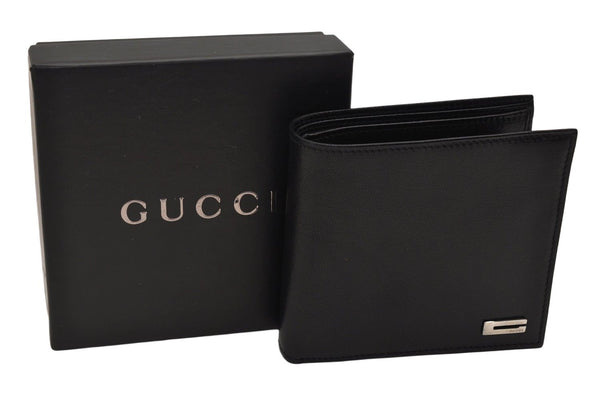 Authentic GUCCI Vintage Bifold Wallet Purse Leather Black Box 8675J