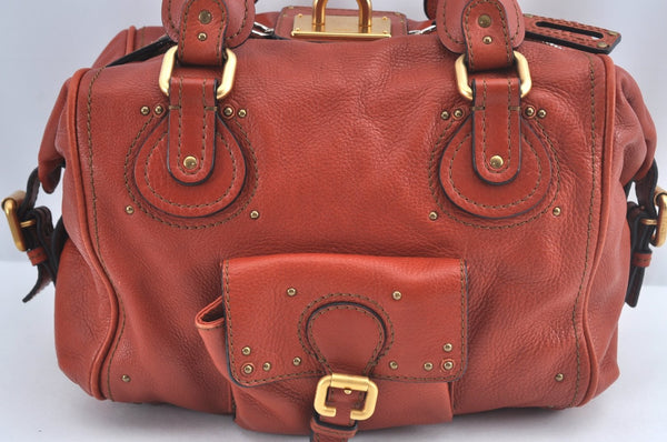 Authentic Chloe Vintage Paddington Leather Shoulder Hand Bag Red 8676I