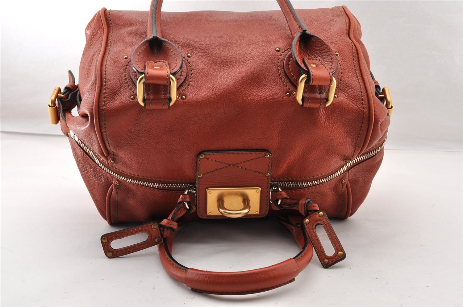 Authentic Chloe Vintage Paddington Leather Shoulder Hand Bag Red 8676I