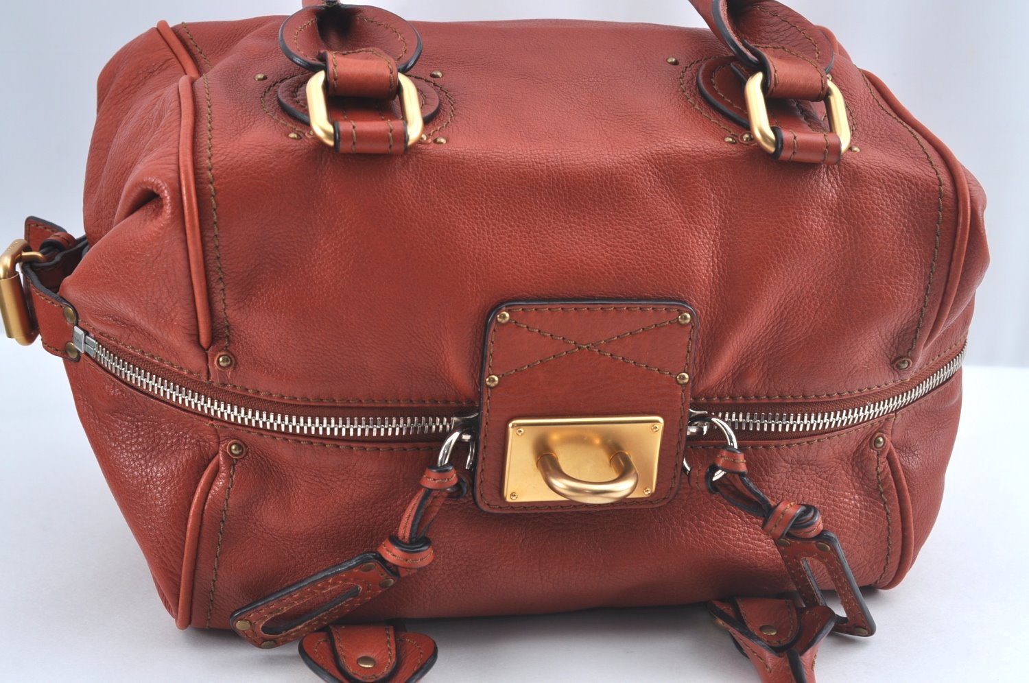 Authentic Chloe Vintage Paddington Leather Shoulder Hand Bag Red 8676I