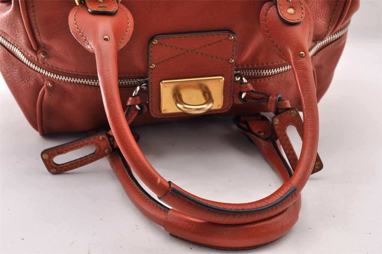 Authentic Chloe Vintage Paddington Leather Shoulder Hand Bag Red 8676I