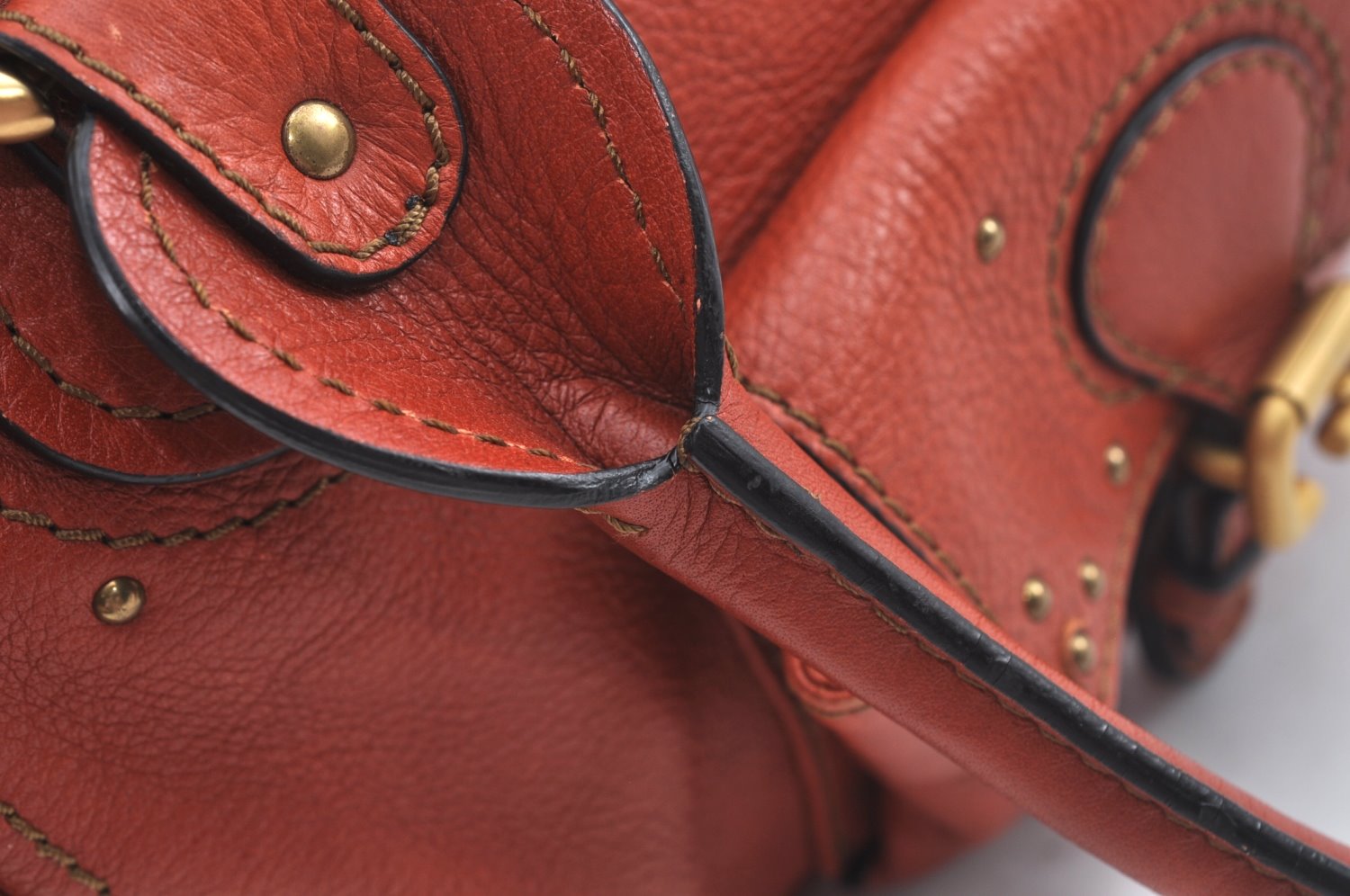 Authentic Chloe Vintage Paddington Leather Shoulder Hand Bag Red 8676I