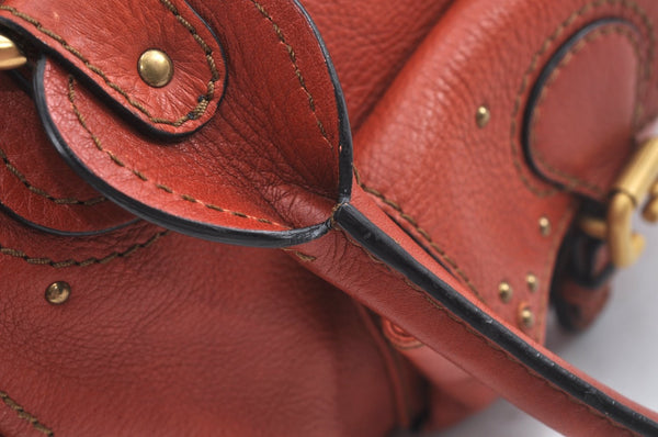 Authentic Chloe Vintage Paddington Leather Shoulder Hand Bag Red 8676I
