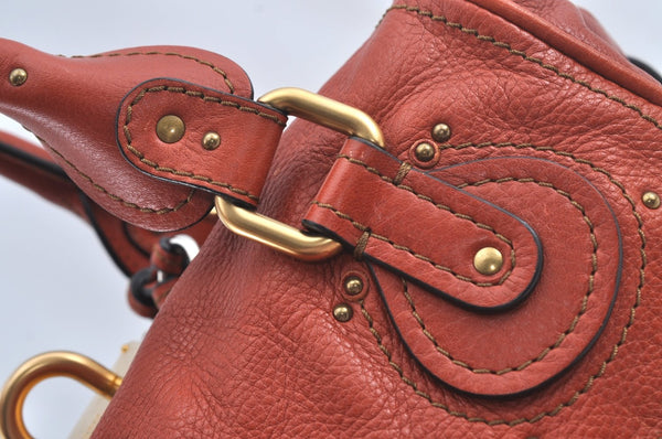 Authentic Chloe Vintage Paddington Leather Shoulder Hand Bag Red 8676I