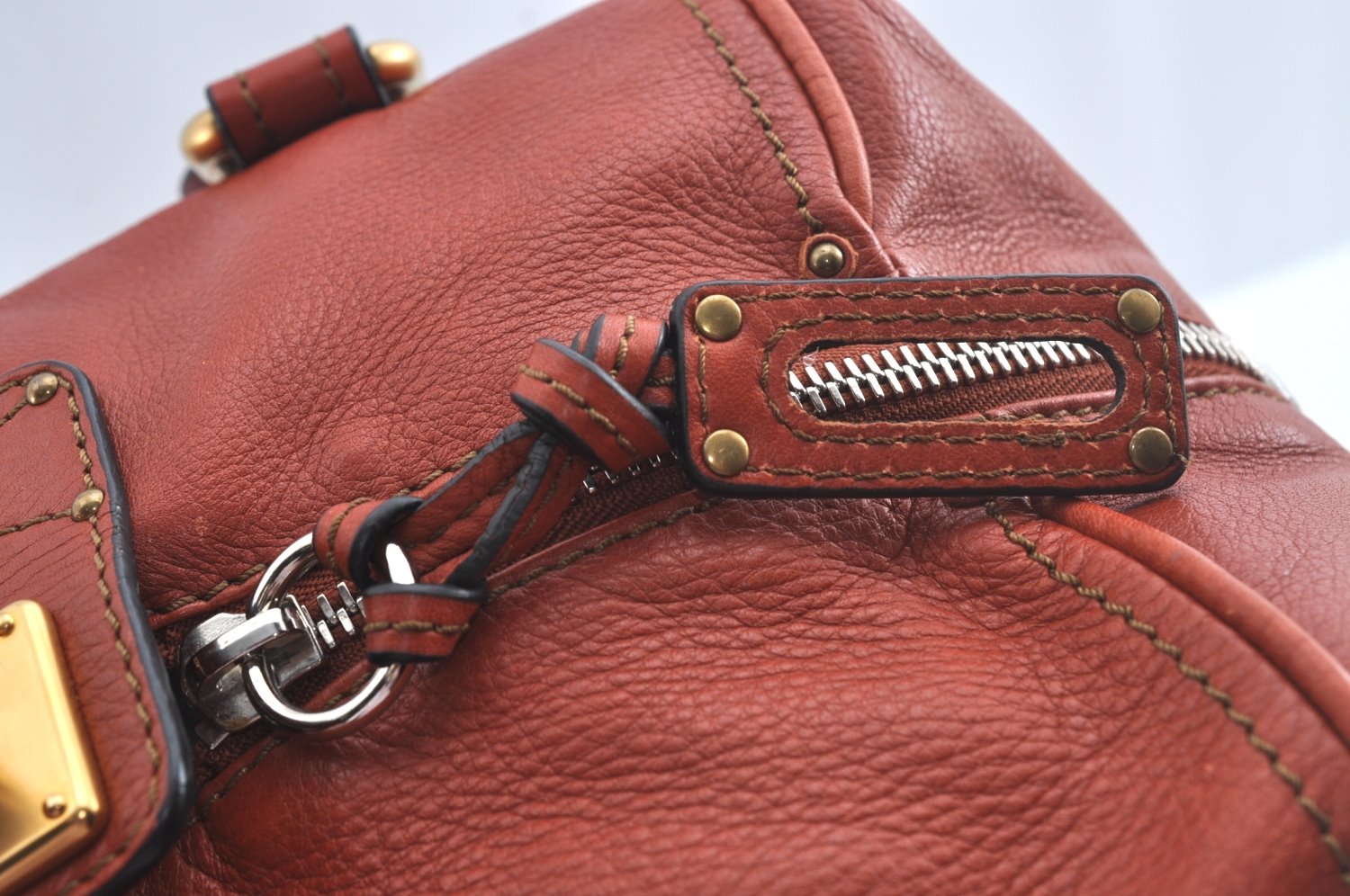 Authentic Chloe Vintage Paddington Leather Shoulder Hand Bag Red 8676I
