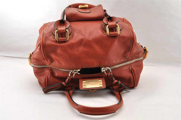 Authentic Chloe Vintage Paddington Leather Shoulder Hand Bag Red 8676I