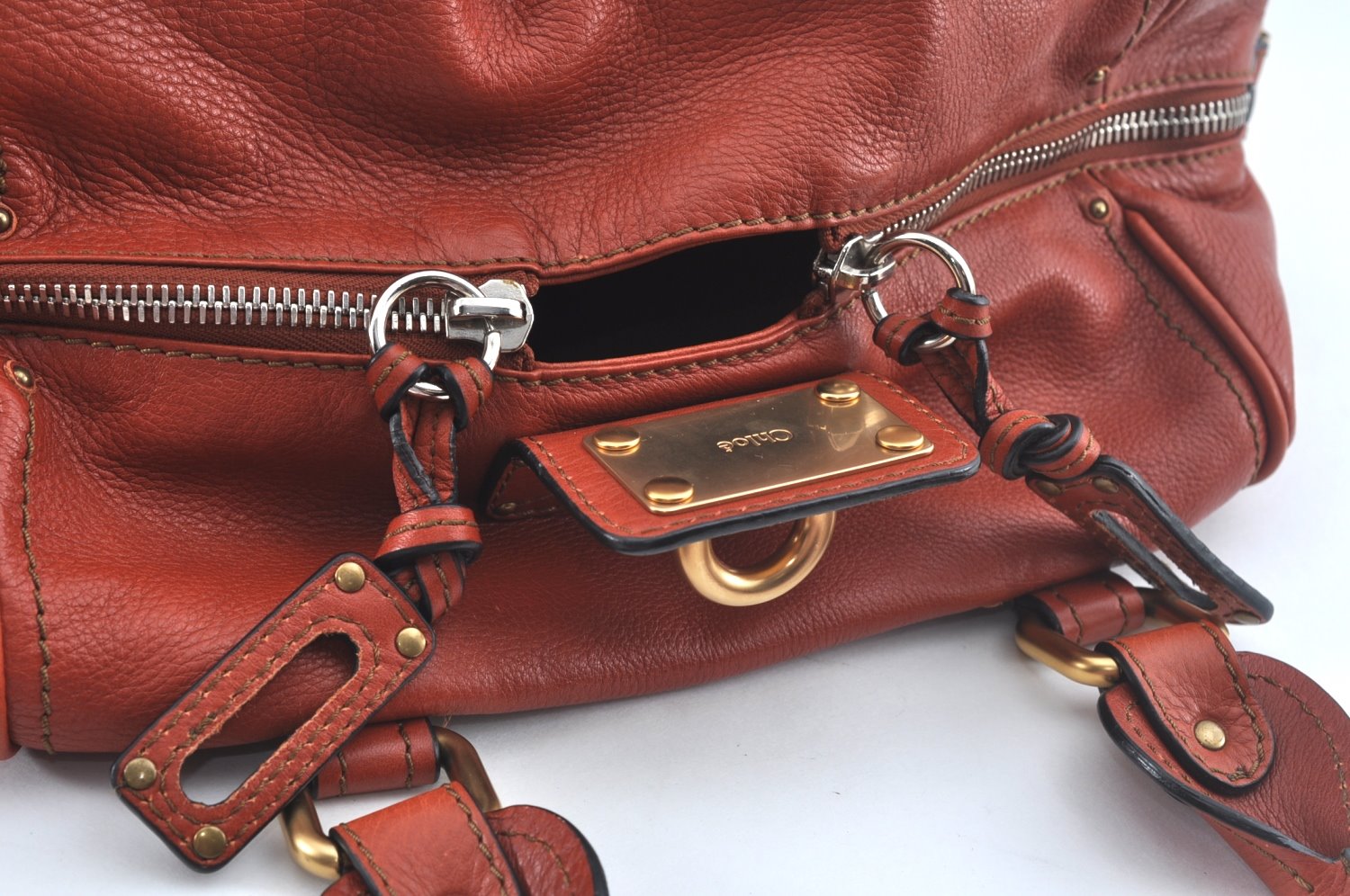 Authentic Chloe Vintage Paddington Leather Shoulder Hand Bag Red 8676I