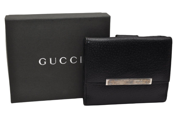 Authentic GUCCI Vintage Bifold Wallet Purse Leather Black Box 8676J