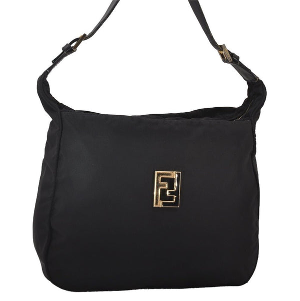 Authentic FENDI Vintage Shoulder Tote Bag Nylon Leather Black 8677I