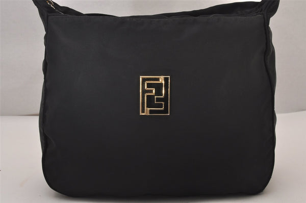 Authentic FENDI Vintage Shoulder Tote Bag Nylon Leather Black 8677I