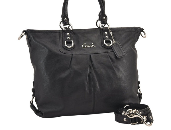 Authentic COACH Vintage 2Way Shoulder Hand Bag Purse Leather F15444 Black 8677M