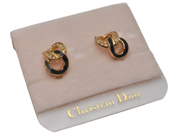 Authentic Christian Dior Clip-On Earrings Rhinestone Gold Plated CD 8678I