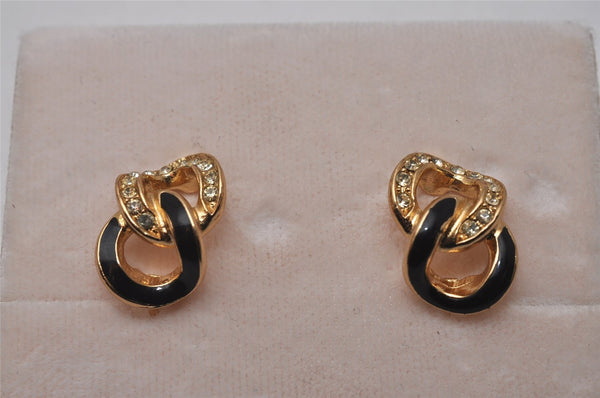 Authentic Christian Dior Clip-On Earrings Rhinestone Gold Plated CD 8678I