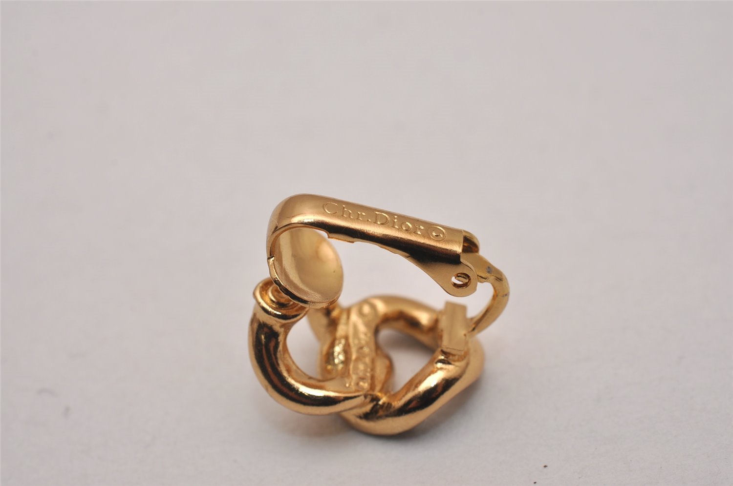 Authentic Christian Dior Clip-On Earrings Rhinestone Gold Plated CD 8678I