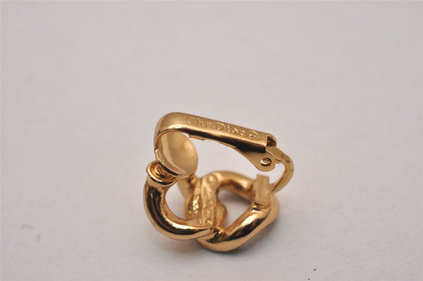 Authentic Christian Dior Clip-On Earrings Rhinestone Gold Plated CD 8678I