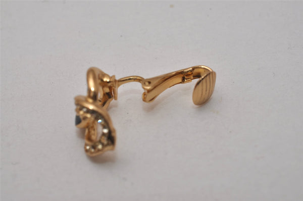Authentic Christian Dior Clip-On Earrings Rhinestone Gold Plated CD 8678I