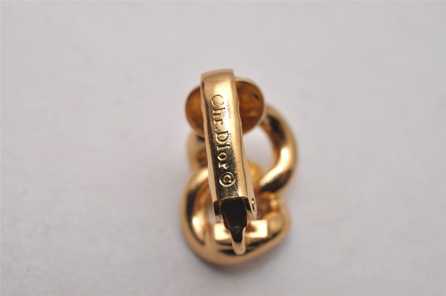 Authentic Christian Dior Clip-On Earrings Rhinestone Gold Plated CD 8678I