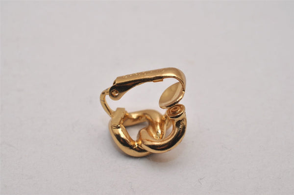 Authentic Christian Dior Clip-On Earrings Rhinestone Gold Plated CD 8678I