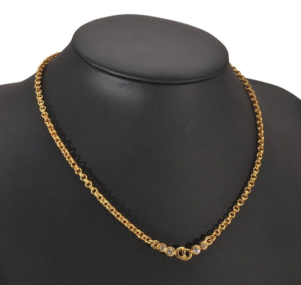 Authentic Christian Dior Gold Tone Rhinestone Chain Pendant Necklace CD 8679I