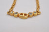 Authentic Christian Dior Gold Tone Rhinestone Chain Pendant Necklace CD 8679I