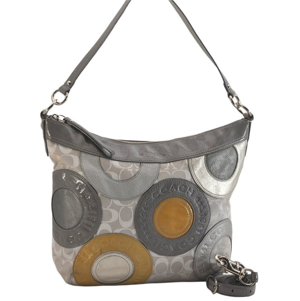 Authentic COACH Signature 2Way Tote Bag Purse Canvas Leather F19402 Gray 8679M