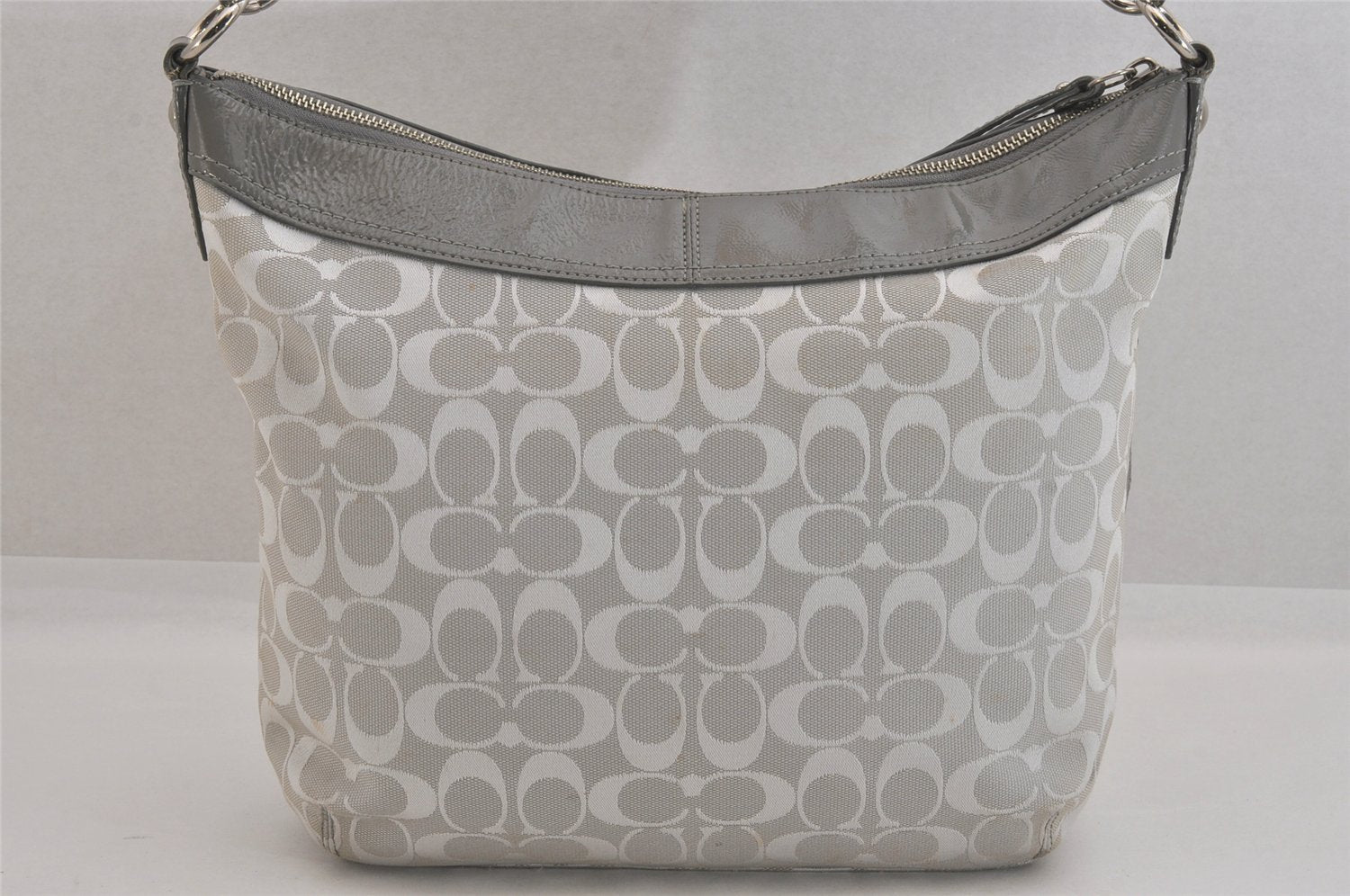 Authentic COACH Signature 2Way Tote Bag Purse Canvas Leather F19402 Gray 8679M