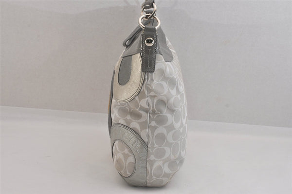 Authentic COACH Signature 2Way Tote Bag Purse Canvas Leather F19402 Gray 8679M