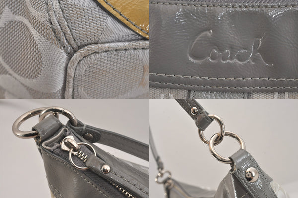 Authentic COACH Signature 2Way Tote Bag Purse Canvas Leather F19402 Gray 8679M