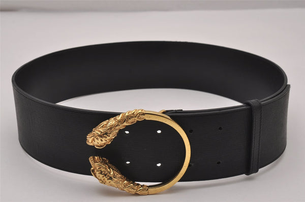 Authentic GUCCI Vintage Double Tiger Belt Leather Size 85cm 33.5" Black 8681I