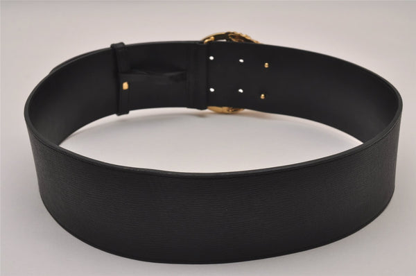 Authentic GUCCI Vintage Double Tiger Belt Leather Size 85cm 33.5" Black 8681I