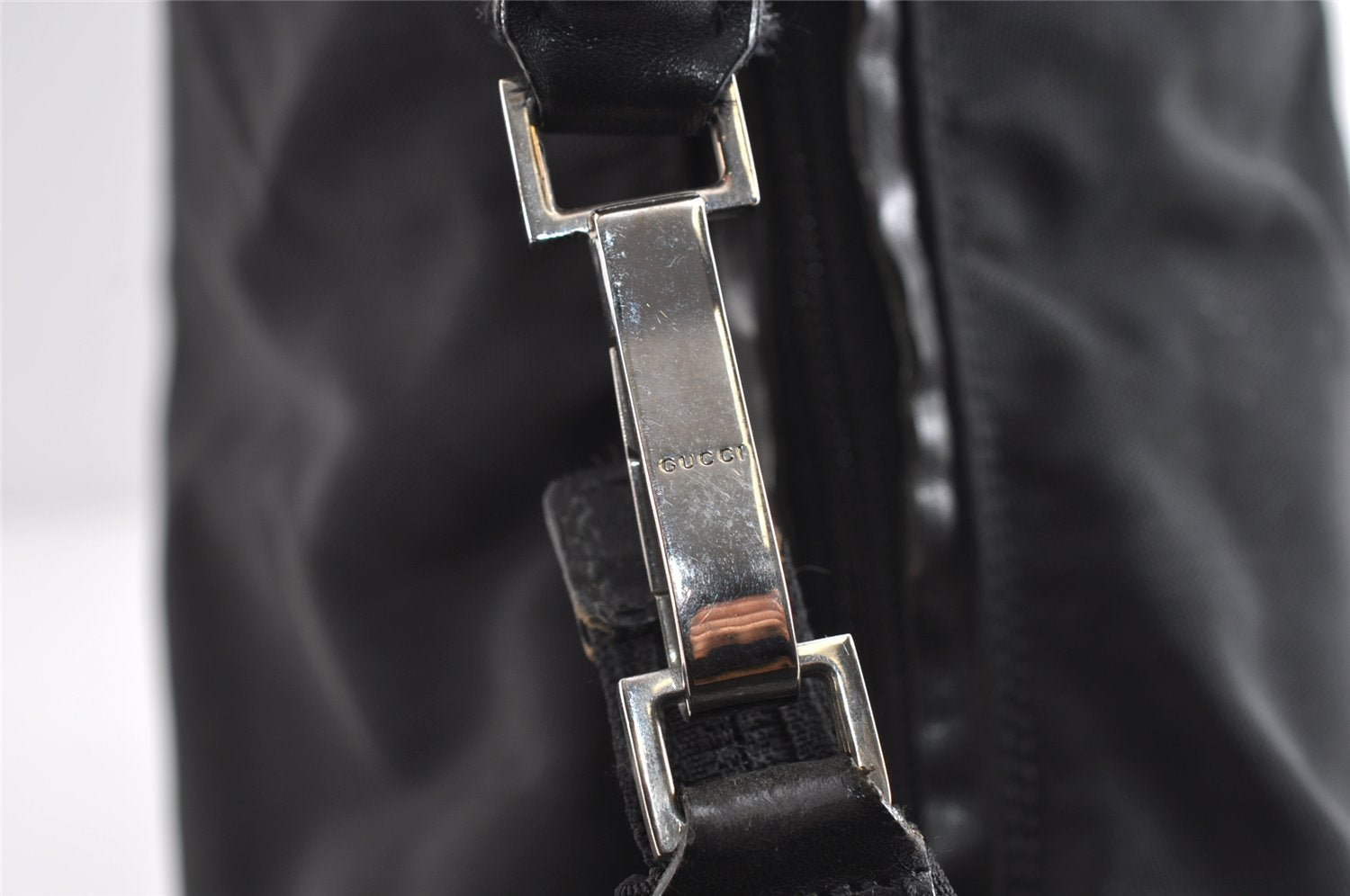 Authentic GUCCI Vintage Shoulder Tote Bag Nylon Leather 0011955 Black 8683I