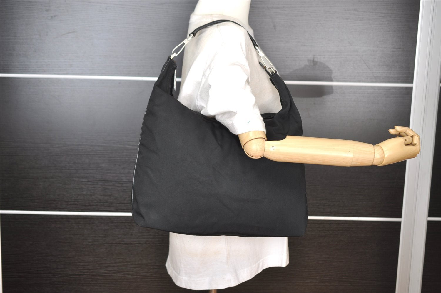 Authentic GUCCI Vintage Shoulder Tote Bag Nylon Leather 0011955 Black 8683I